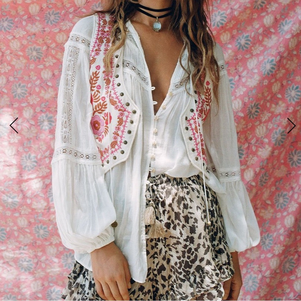 NWT Spell White and Pink Embroidered Vest